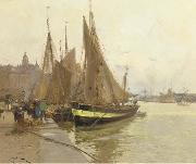 Eugene Galien-Laloue A bustling quayside Spain oil painting artist